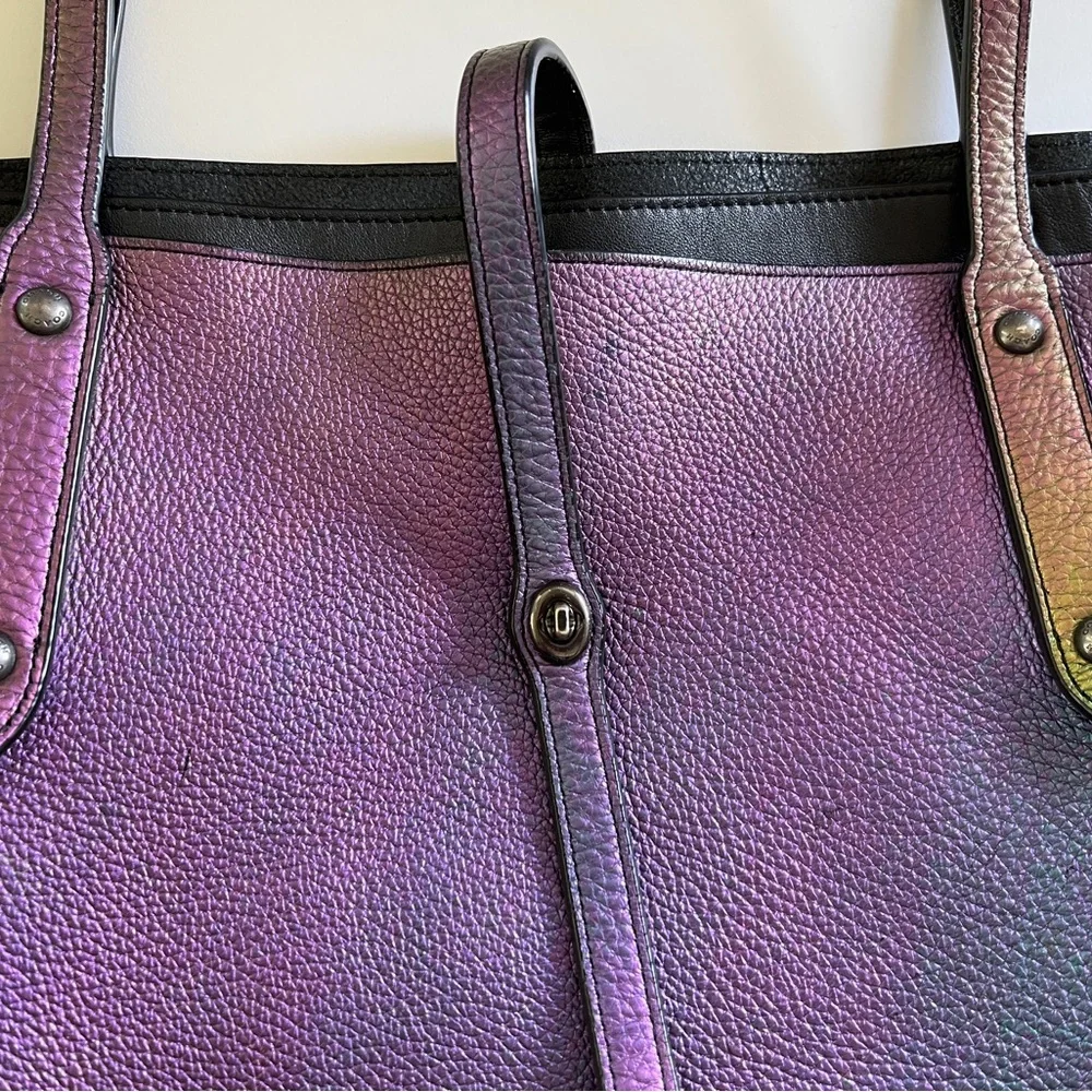 Coach Multicolor Iridescent Holographic Tote Bag Good Shape Purple Silver Flaws - Picture 9 of 16